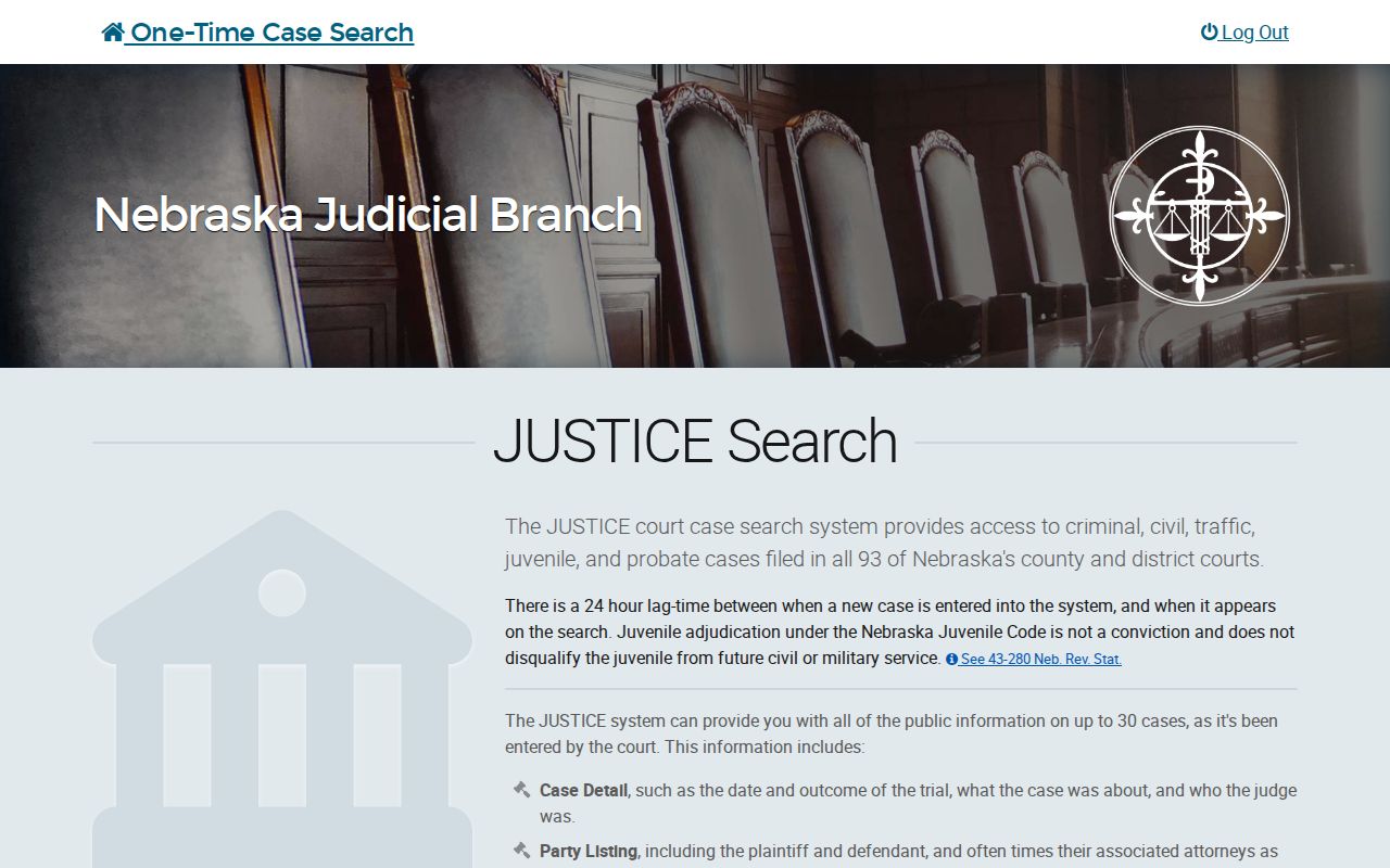 Thomas County warrant records Nebraska JUSTICE search source